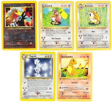 1999-2001 Nintendo Pokemon Cards Quintet (5 Different) – Featuring First Edition Charmander and Farfetchd Examples